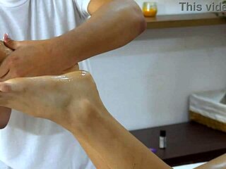 A delicate massage turns erotic with a happy ending on her feet