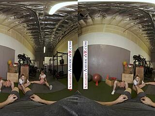 hey, check out naughty america where sexy babes kyler quinn and paige owens tag team this gym stud with blowjobs