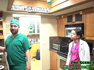 angel ramiraz plays nurse in latex gloves for patient roleplay on take your daughter to work day