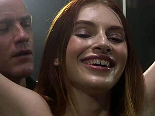 Whoa, slim redhead gets anal fucked hard in tight bondage!