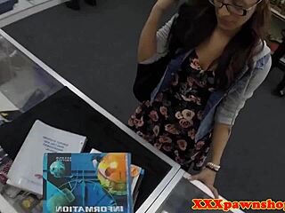 Spex Beauty in Glasses Rides Pawnbrokers Big Cock in Bent Over Doggystyle Position