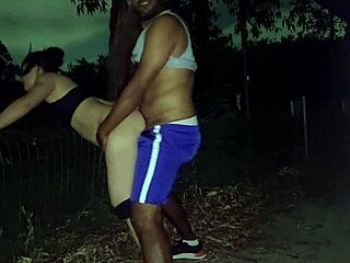 What starts as a nighttime run turns into steamy outdoor sex in the park with a big ass brazilian exhibitionist flashing lingerie