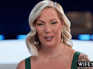 wifey blonde hotwife candice holds hubbys hand while riding monster bbc deepthroat facial cum 😈🔥