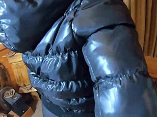 Extreme Cum on Black Down Jacket and Leather Leggings!