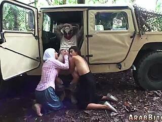 Arab Army Babe In Uniform Gets Petite Body Bound For Hardcore Outdoor Squirting Action!