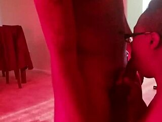 Ebony friend with glasses and hairy pussy gets roughly deepthroated and doggystyle fucked by husband's big black cock.