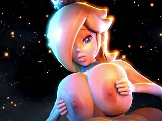 Rosalina and Peach give intense titfuck action