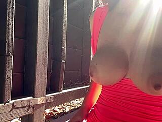 Artemisia Love performed a steamy solo act outdoors in Italy, bouncing her massive tits energetically.