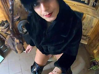 Milfycalla gives a deep blowjob preview while dressed in her fur coat and shiny boots