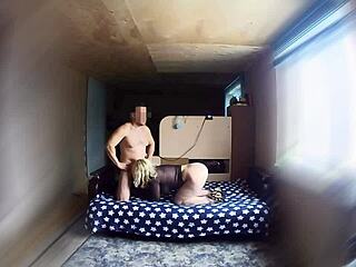 why is this hidden cam catching wife fucking muscular friend in doggystyle with creampie?