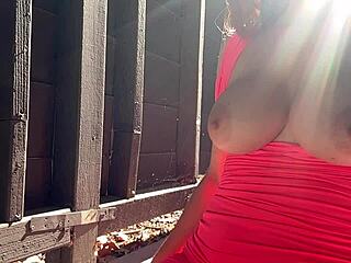 Artemisia Love performed a steamy solo act outdoors in Italy, bouncing her massive tits energetically.