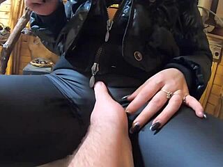 Extreme Cum on Black Down Jacket and Leather Leggings!