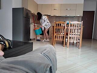 stepmom gets shocked spotting her stepson's huge dick in kitchen