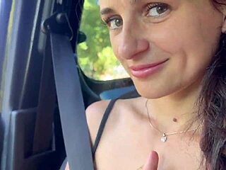 picked up this petite brunette teen in short skirt and drove her home. then fucked her doggystyle outdoors on the highway with creampie passion.