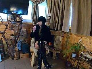 Milfycalla gives a deep blowjob preview while dressed in her fur coat and shiny boots