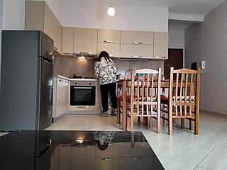 stepmom gets shocked spotting her stepson's huge dick in kitchen