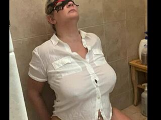 Sexy blonde deepthroats and gets face fucked with piss for first time