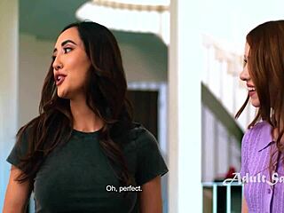 Brunette milf licks and scissors redhead teen neighbor Chloe Amour and Myra Moans with wet pussy fingering