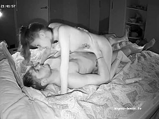 Skinny ass babe does 69 position and cowgirl riding in night vision