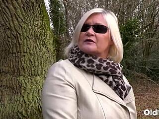 Big tit mature milf gets her shaved pussy licked by blonde lesbian in couple play.