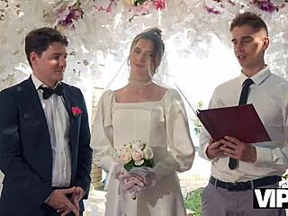 Bride Fucked Hard Outdoor Public Anal Creampie Cuckold Wedding Dress Stockings Watching