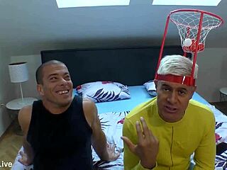 Football fans dive into a wild threesome where the stepson with massive cock pleases two girls next door.