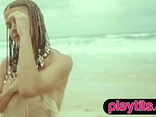 Petite Australian milf reveals her round tits and sandy bubble butt in solo striptease