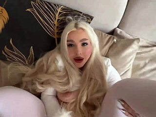 Sexy blonde with big tits gets rough doggystyle fucking and cum poured in mouth