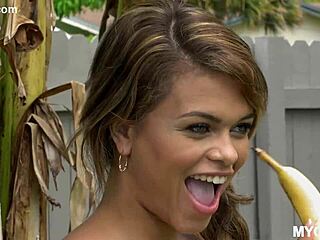 Pussy goes bananas with brunette small tits babe in interracial deepthroat and cowgirl riding 🍌