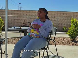 you dropped your wallet so fuck my big ass ebony pussy hard in interracial doggystyle now. panties off for monster cock missionary orgasm after blowjob.