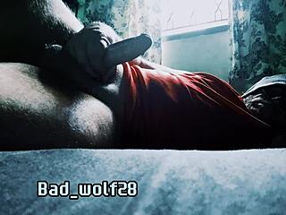 bad wolf28 strokes his penis, the part for urination and sex.