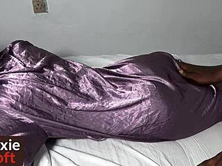 Ebony couple enjoys early morning sex with oiled doggystyle before work.