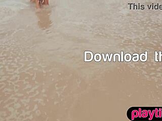 Petite Australian milf reveals her round tits and sandy bubble butt in solo striptease