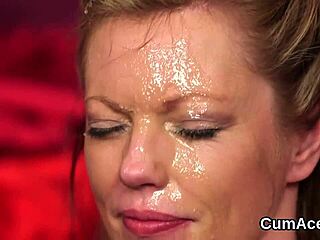 Nasty fuck doll swallows jizz load on face