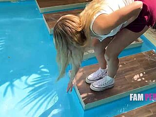 Blonde Stepsis With Braces Rides In Cowgirl Pov