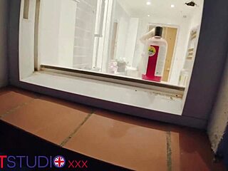 You watch british chubby neighbour flashing wet pussy in shower with clothes ripped off