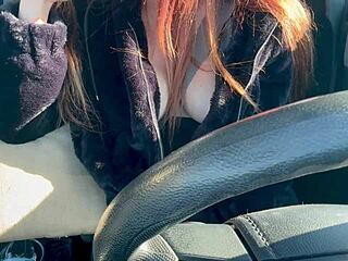 italian milf artemisia love flashes big tits and hard nipples during solo outdoor car ride fetish