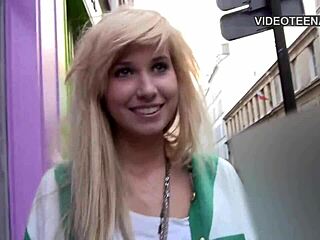 shy 18-year-old blonde vicky tries her first casting interview nervously