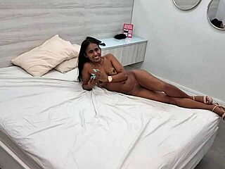 Petite indian juju screams during rough interracial double penetration backstage!