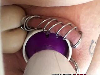 horny babe toys pierced pussy with dildo in homemade maledom session