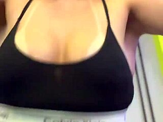 at building gym with wet pussy and hard nipples while residents watch