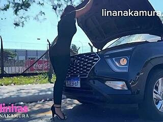 Hey Lina Nakamura, let's fuck in the street with mechanic John Coffee's big black cock without condom!