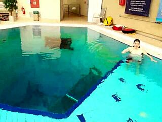 Hot underwater teen Marketa swims in bikini at the pool with petite European body