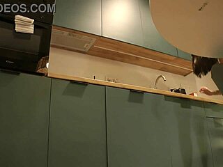 Cute Sexy Housewife Flashes Panties On High Heels Stockings In Mini Short Skirt Kitchen