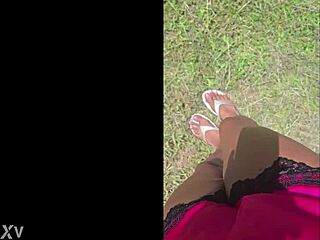 Stomping huge feet around the outdoor yard! Everything tiny from tall black fetish view!