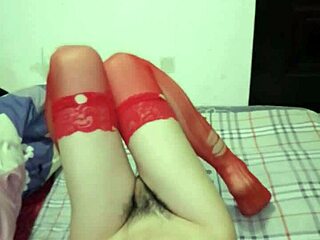 i feel so good ladyboy yiyi masturbating to orgasm spasm in silk stockings