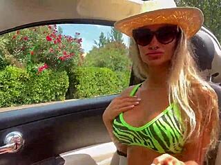 monika fox strips naked and drives around the city in a car showing pierced nipples