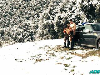 Brunette Bound in Bondage Gets Deepthroat Blowjob and Doggystyle Fucking with Cum in Mouth from Stranger on Roadside