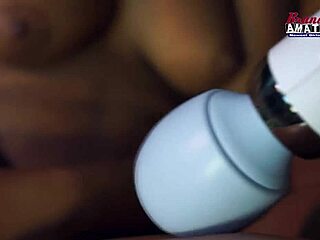 skylar climbs onto the sofa allowing him to tease her clit with that speedy toy