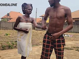 Casual-Narrative Sex addicted housewife nasty bitch fucks her husband brother outside behind the window.